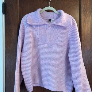 H&M Pink Ribbed Half-Zip Turtleneck Sweater